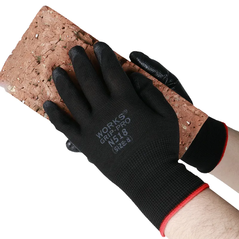 Wholesale Non-Slip Work Gloves Black Nitrile Coated Building Safety Industrial Gloves