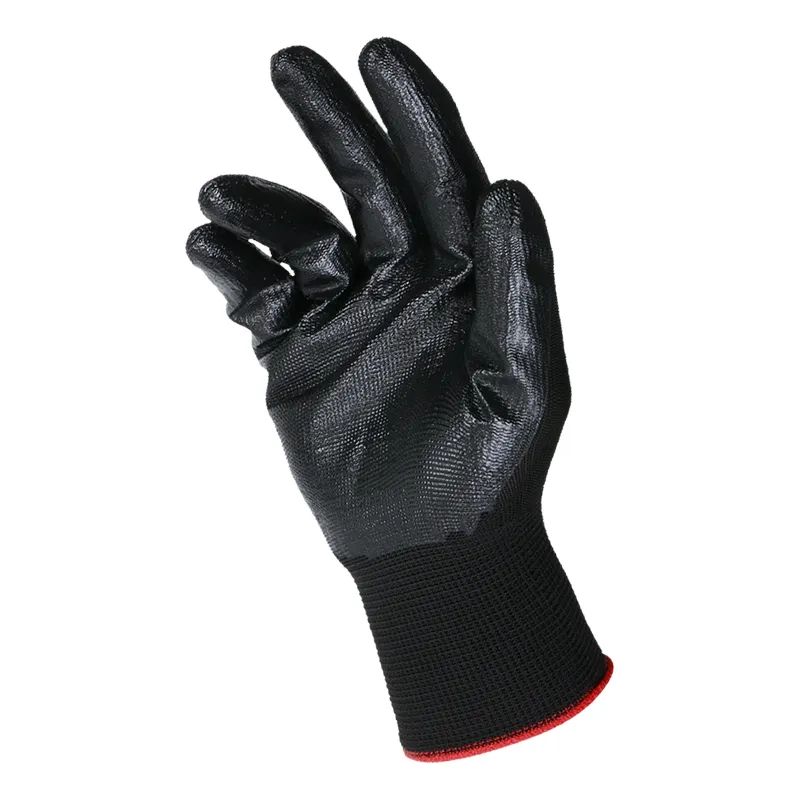 Wholesale Non-Slip Work Gloves Black Nitrile Coated Building Safety Industrial Gloves