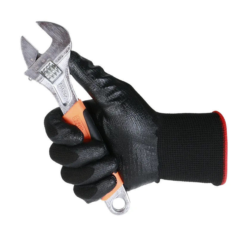 Wholesale Non-Slip Work Gloves Black Nitrile Coated Building Safety Industrial Gloves