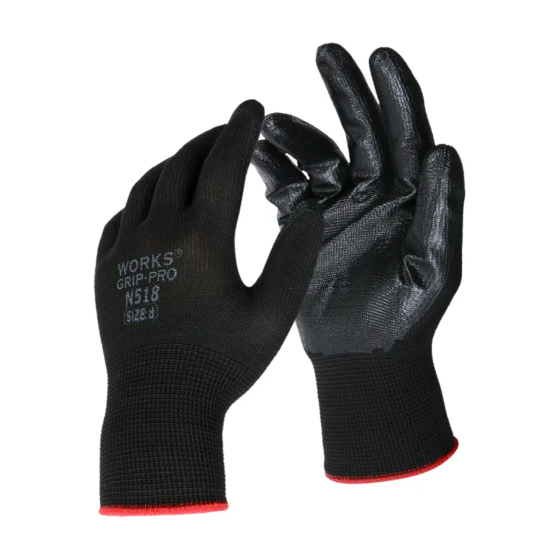 Wholesale Non-Slip Work Gloves Black Nitrile Coated Building Safety Industrial Gloves